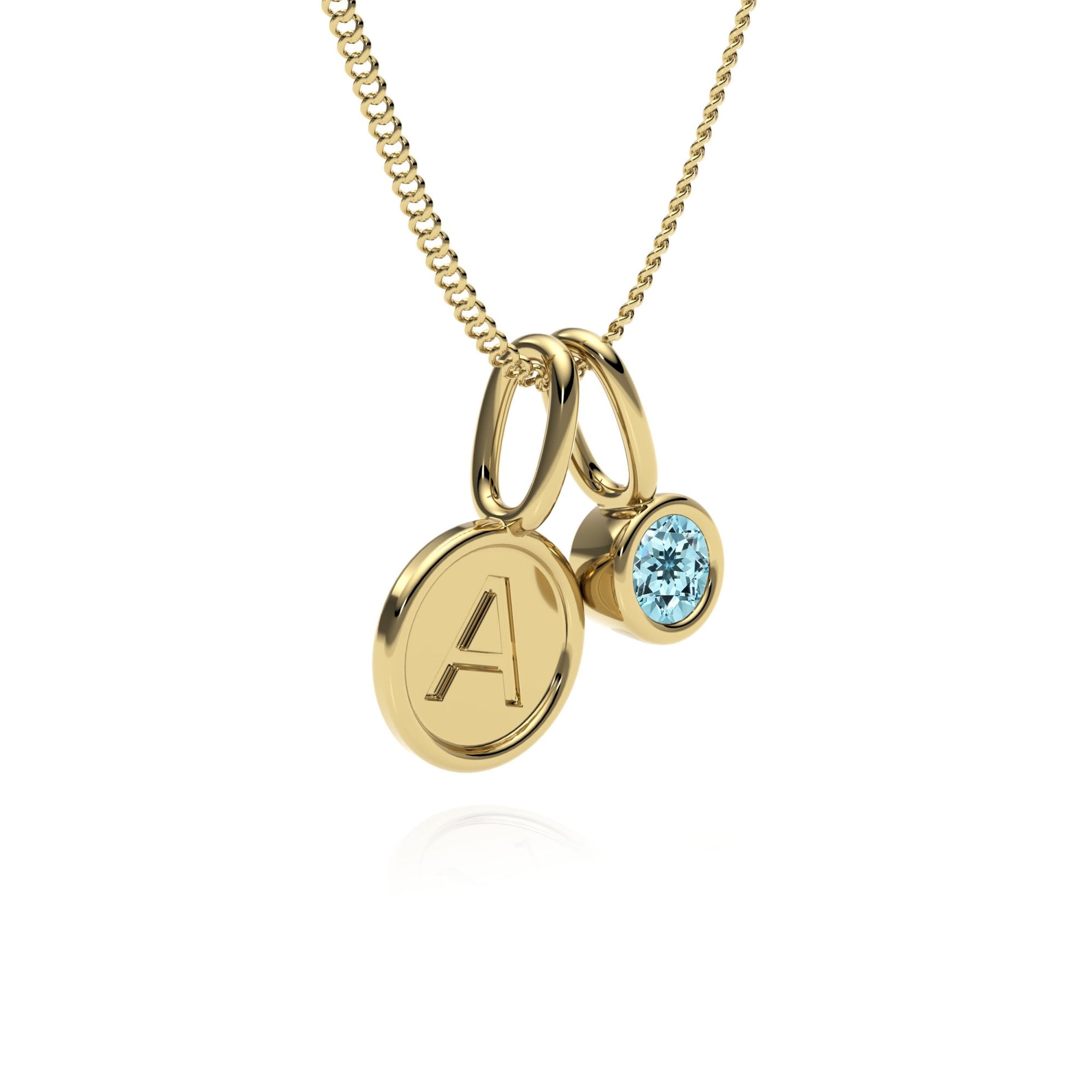 9ct Gold Aquamarine Letter Charm Necklace