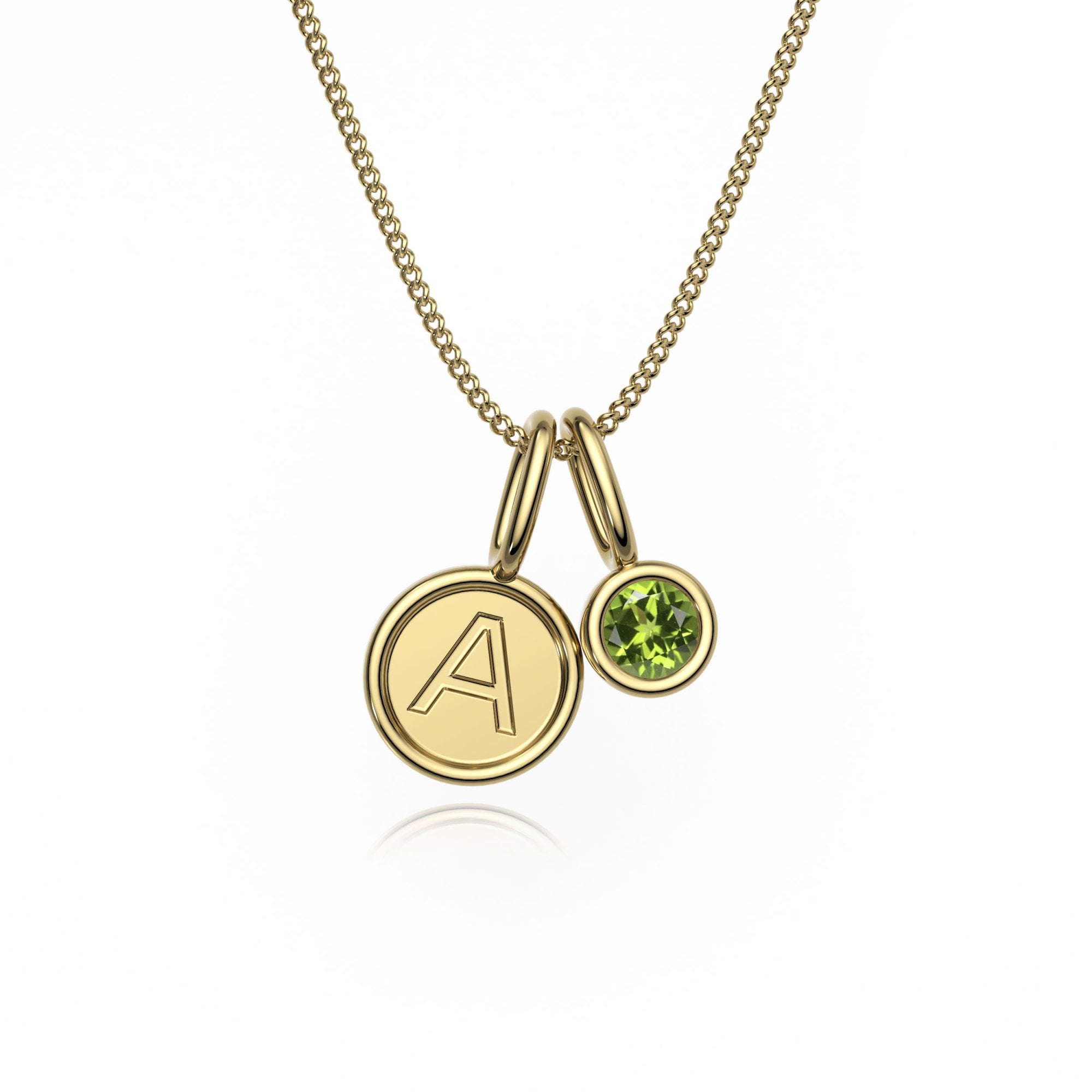 9ct Gold Peridot Letter Charm Necklace