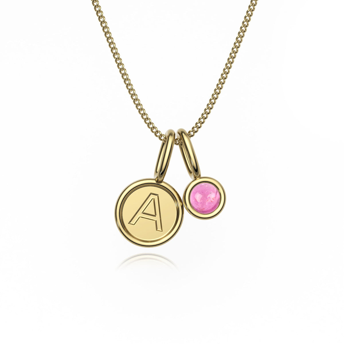 9ct Gold Pink Tourmaline Letter Charm Necklace
