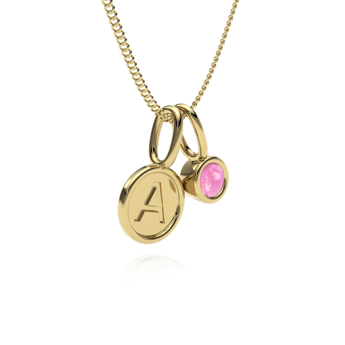 9ct Gold Pink Tourmaline Letter Charm Necklace
