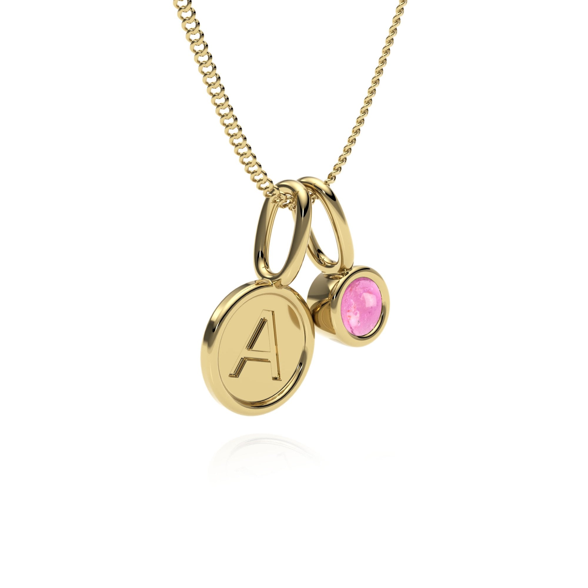 9ct Gold Pink Tourmaline Letter Charm Necklace