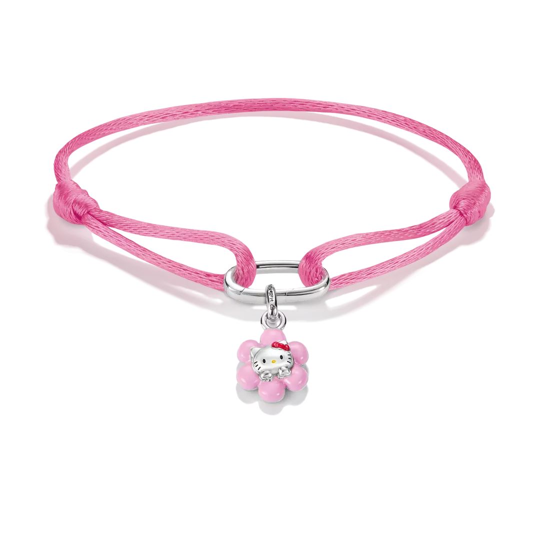 Thomas Sabo Hello Kitty Pink Textile Bracelet with Pink Flower Charm