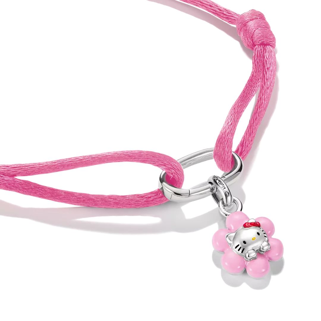 Thomas Sabo Hello Kitty Pink Textile Bracelet with Pink Flower Charm