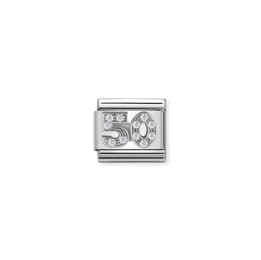 Nomination Number 50 with CZ Sterling Silver and Stainless Steel Composable Charm