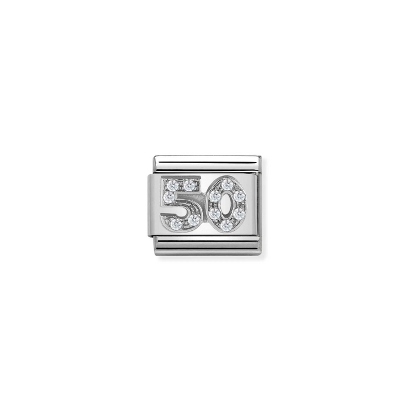 Nomination Number 50 with CZ Sterling Silver and Stainless Steel Composable Charm