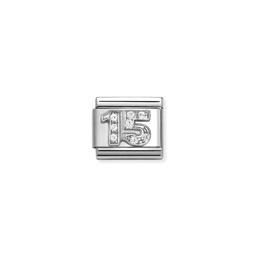 Nomination Number 15 with CZ Sterling Silver and Stainless Steel Composable Charm