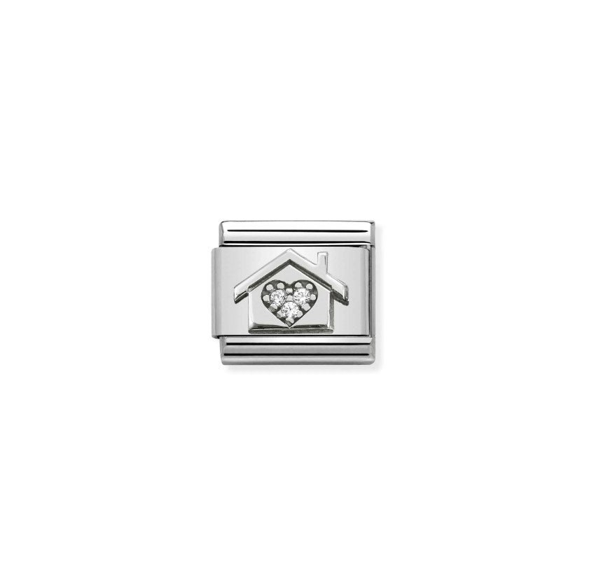 Nomination Home with CZ Heart Sterling Silver and Stainless Steel Composable Charm