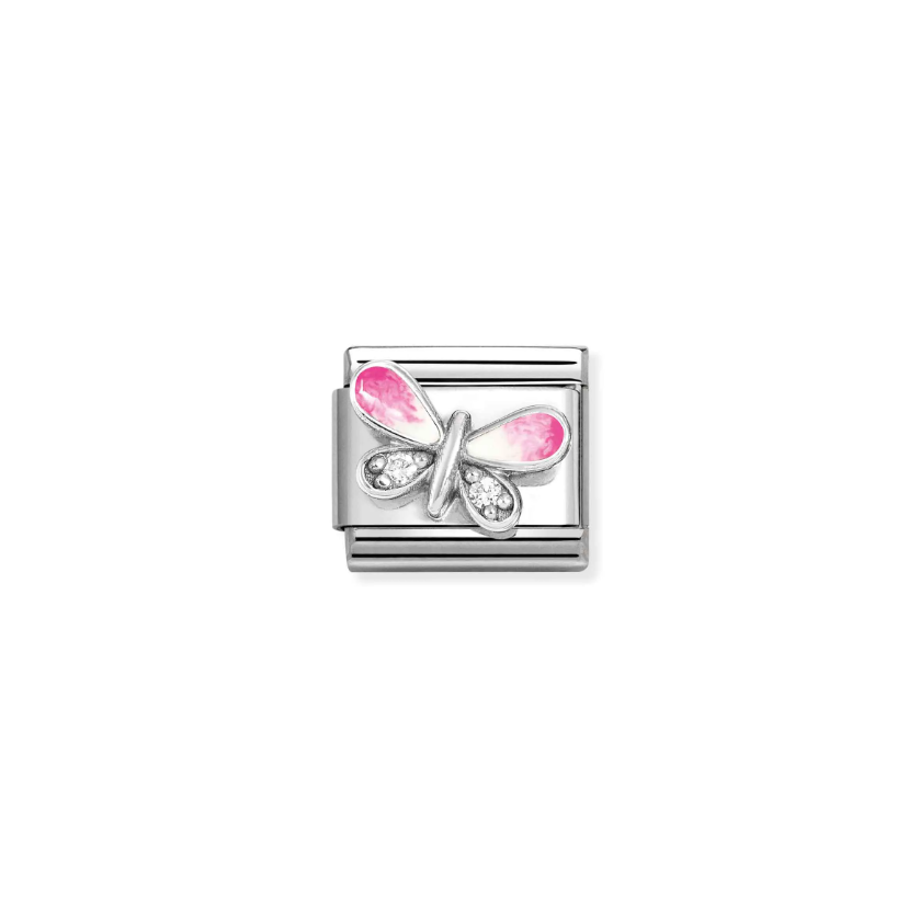Nomination Pink Butterfly with CZ Sterling Silver and Stainless Steel Composable Charm