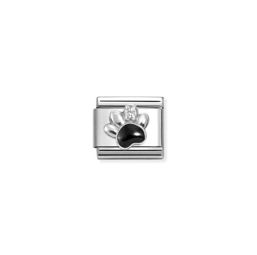 Nomination Black Paw Print with CZ Sterling Silver and Stainless Steel Composable Charm