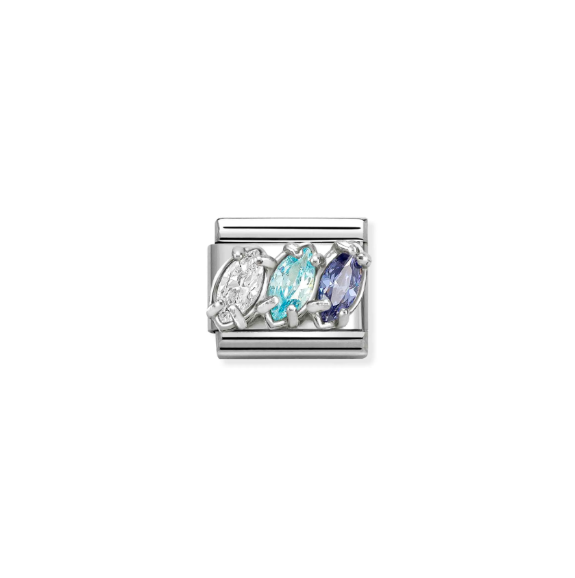 Nomination White/Blue CZ Trilogy  Sterling Silver and Stainless Steel Composable Charm