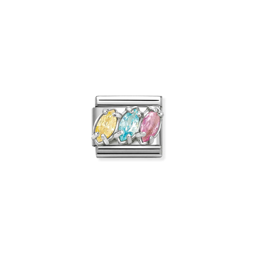 Nomination Blue/Yellow/Pink CZ Trilogy  Sterling Silver and Stainless Steel Composable Charm