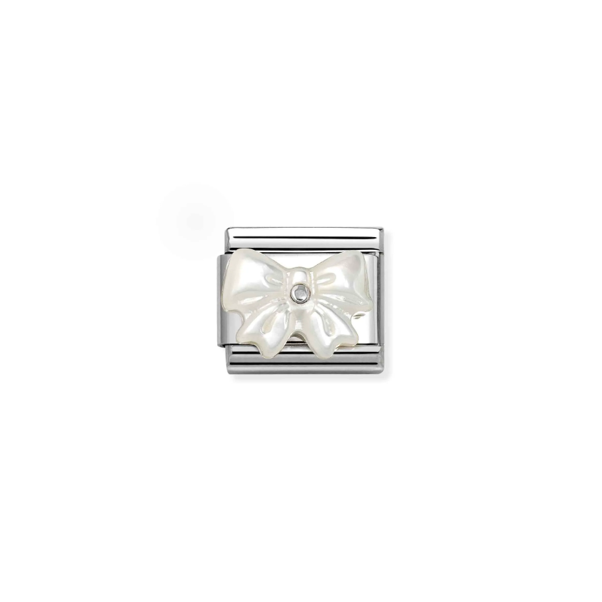 Nomination White Mother of Pearl Bow Sterling Silver and Stainless Steel Composable Charm