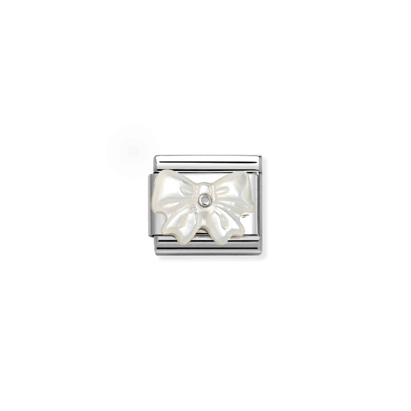 Nomination White Mother of Pearl Bow Sterling Silver and Stainless Steel Composable Charm