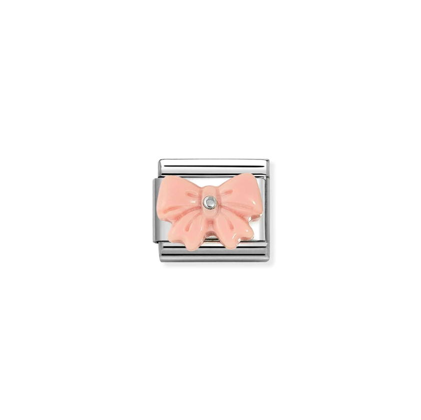 Nomination Pink Resin Bow Sterling Silver and Stainless Steel Composable Charm