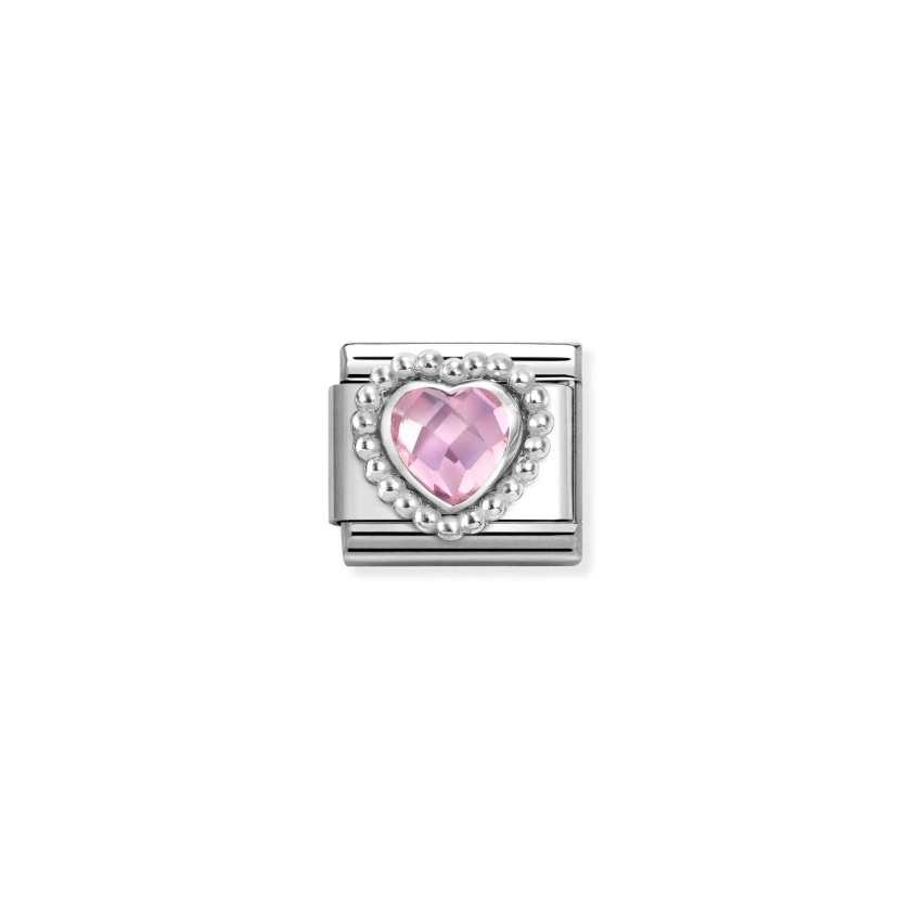 Nomination Pink CZ Heart Sterling Silver and Stainless Steel Composable Charm