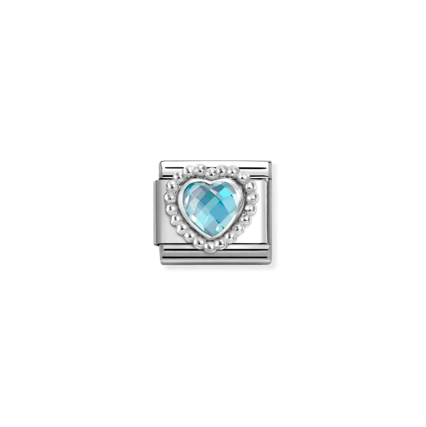 Nomination Light Blue CZ Heart Sterling Silver and Stainless Steel Composable Charm