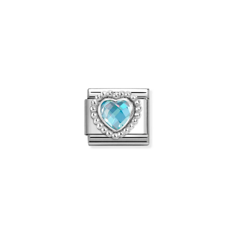 Nomination Light Blue CZ Heart Sterling Silver and Stainless Steel Composable Charm