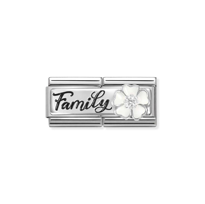 Nomination 'Family' with Flower Double Sterling Silver and Stainless Steel Composable Charm