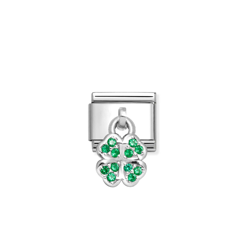 Nomination Green Clover with CZ Sterling Silver and Stainless Steel Composable Charm