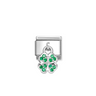 Nomination Green Clover with CZ Sterling Silver and Stainless Steel Composable Charm