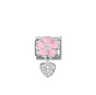 Nomination Pink Flower with CZ Heart Sterling Silver and Stainless Steel Composable Charm