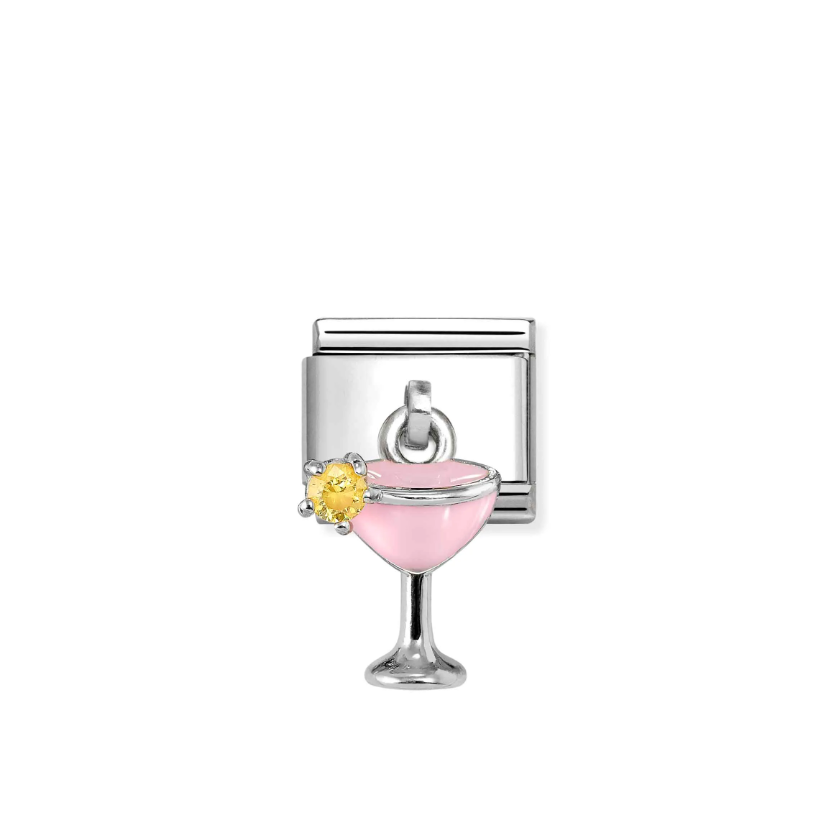 Nomination Pink Cocktail with CZ Sterling Silver and Stainless Steel Composable Charm