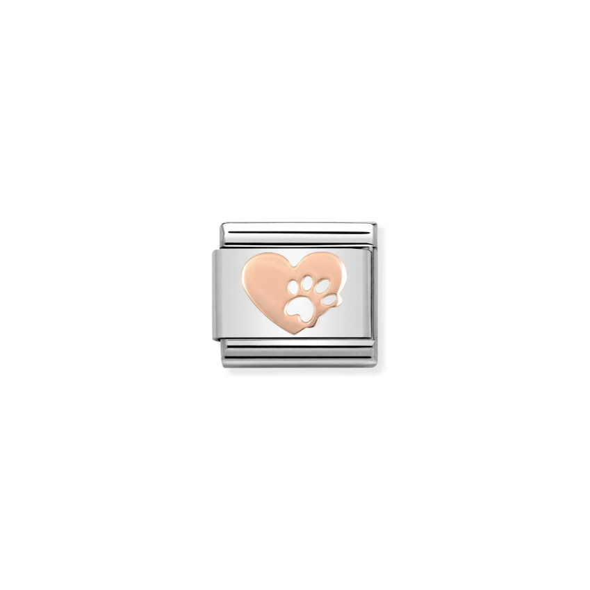 Nomination Heart with Paw Print 9ct Gold and Stainless Steel Composable Charm