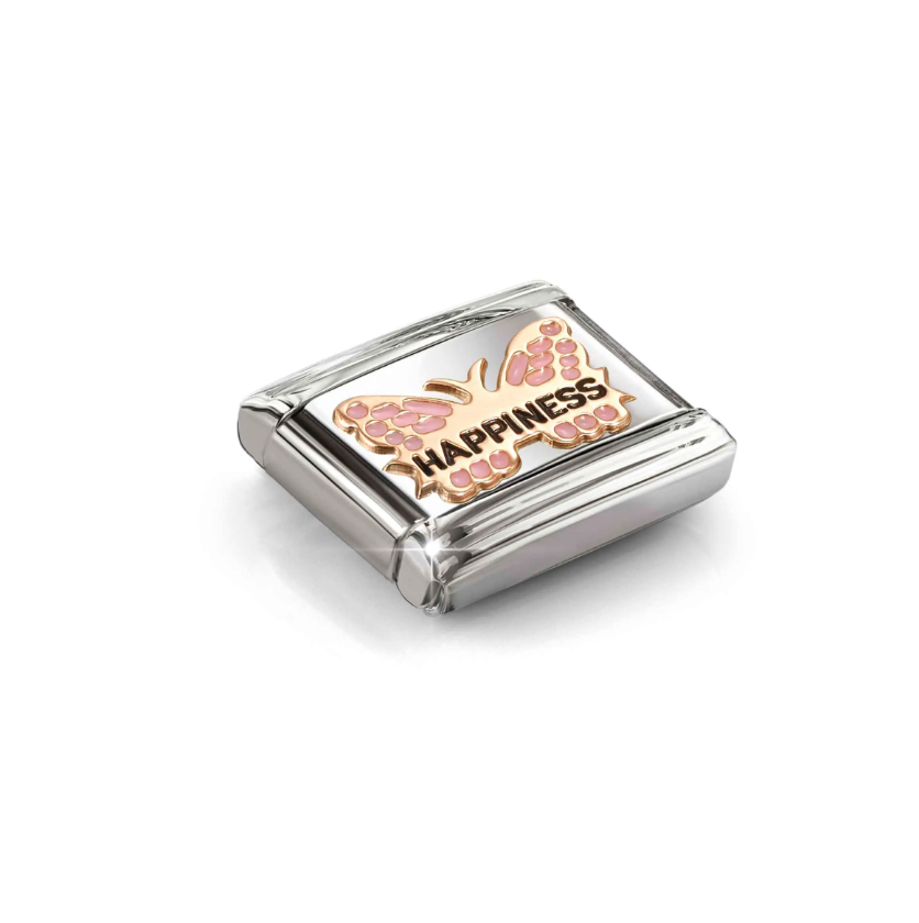 Nomination Pink Butterfly Happiness 9ct Gold and Stainless Steel Composable Charm