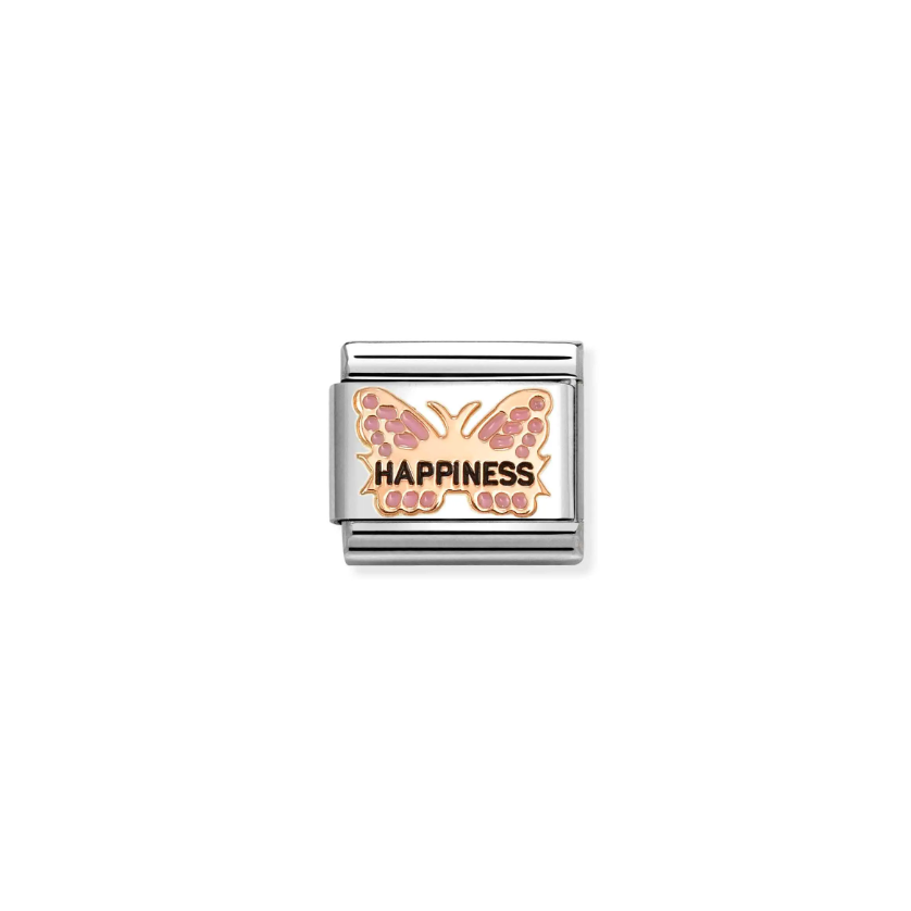 Nomination Pink Butterfly Happiness 9ct Gold and Stainless Steel Composable Charm