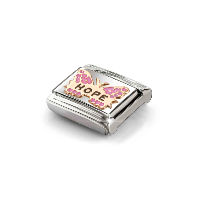 Nomination Fuchsia Butterfly Hope 9ct Gold and Stainless Steel Composable Charm
