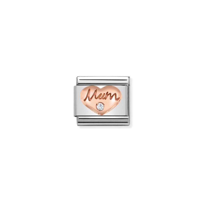 Nomination Mum Heart with CZ 9ct Gold and Stainless Steel Composable Charm