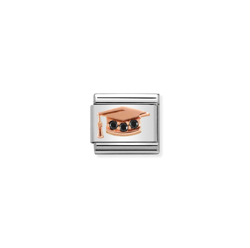 Nomination Graduation Hat with CZ 9ct Gold and Stainless Steel Composable Charm