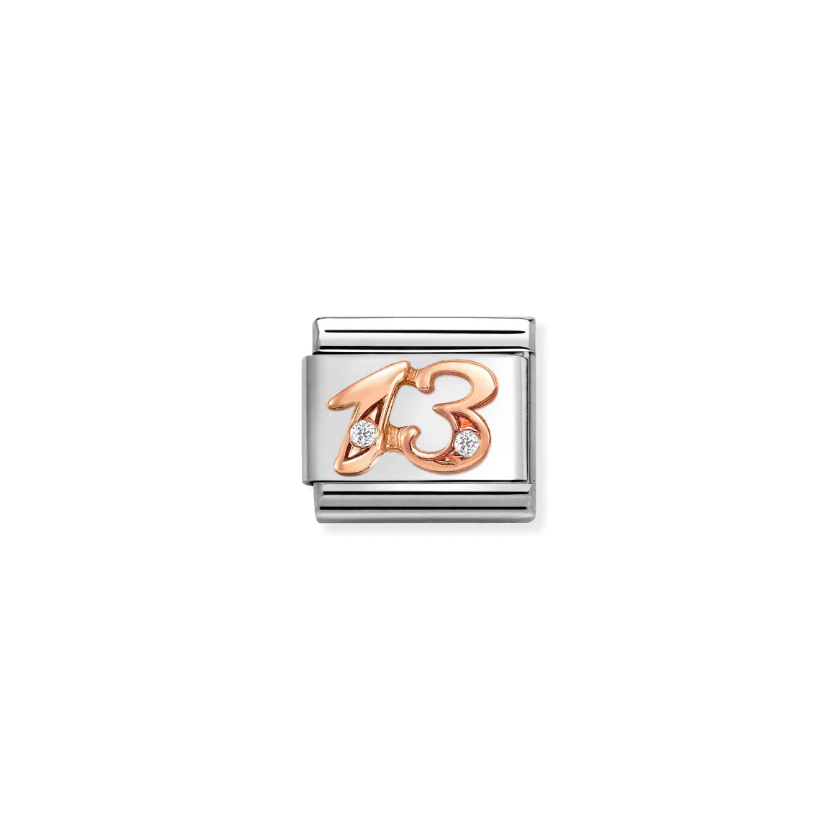 Nomination Number 13 with CZ 9ct Gold and Stainless Steel Composable Charm