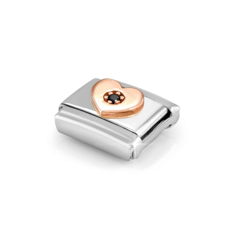 Nomination Heart with Black CZ 9ct Gold and Stainless Steel Composable Charm