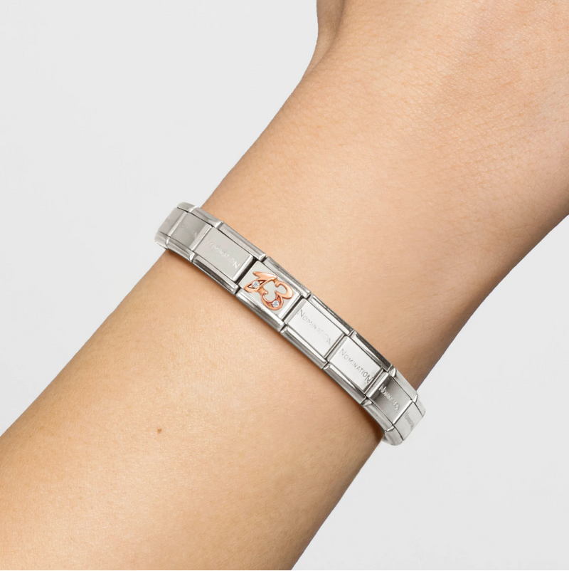 Nomination Number 13 with CZ 9ct Gold and Stainless Steel Composable Charm