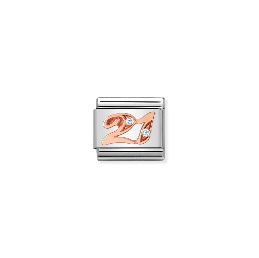 Nomination Number 21 with CZ 9ct Gold and Stainless Steel Composable Charm