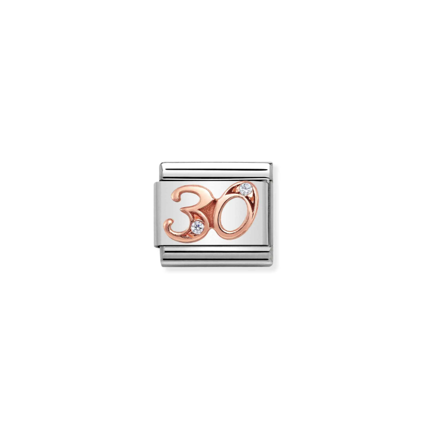 Nomination Number 30 with CZ 9ct Gold and Stainless Steel Composable Charm