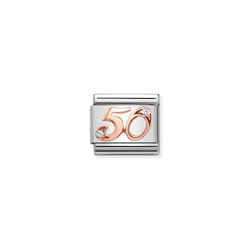 Nomination Number 50 with CZ 9ct Gold and Stainless Steel Composable Charm
