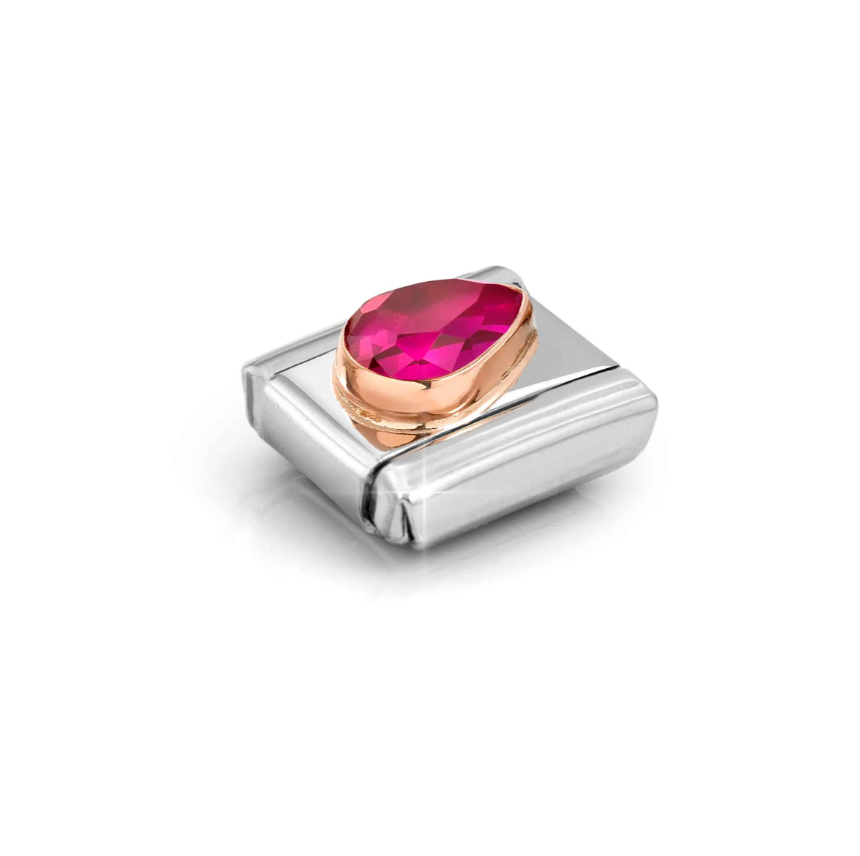 Nomination Red CZ Drop Right 9ct Gold and Stainless Steel Composable Charm