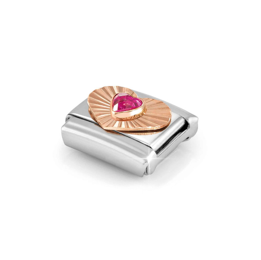 Nomination Heart with Pink CZ Heart 9ct Gold and Stainless Steel Composable Charm