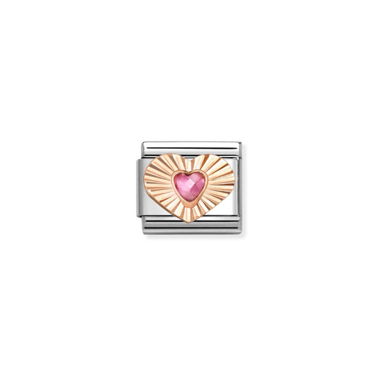Nomination Heart with Pink CZ Heart 9ct Gold and Stainless Steel Composable Charm