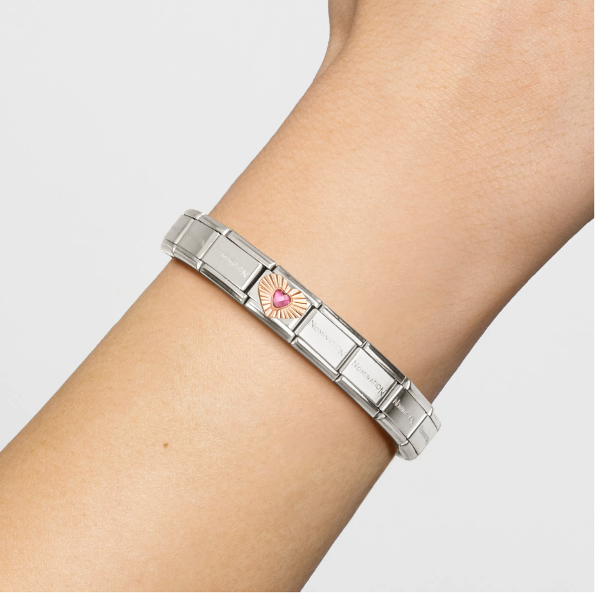 Nomination Heart with Pink CZ Heart 9ct Gold and Stainless Steel Composable Charm