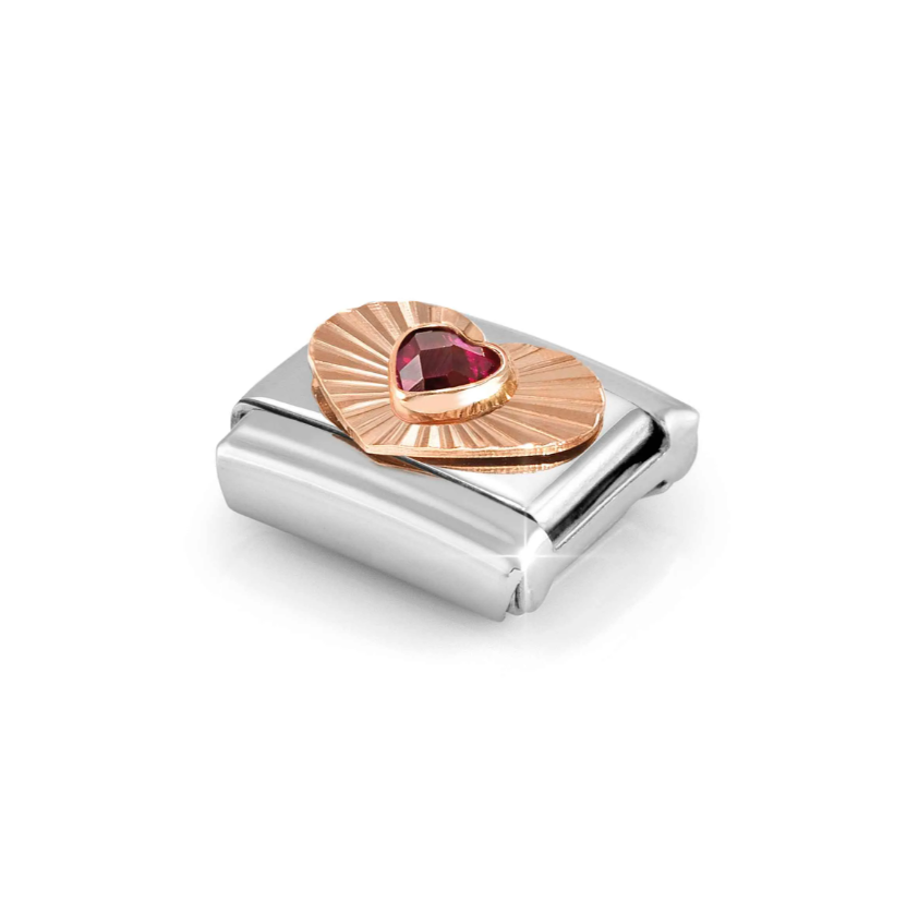 Nomination Heart with Red CZ Heart 9ct Gold and Stainless Steel Composable Charm