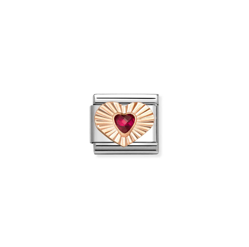 Nomination Heart with Red CZ Heart 9ct Gold and Stainless Steel Composable Charm