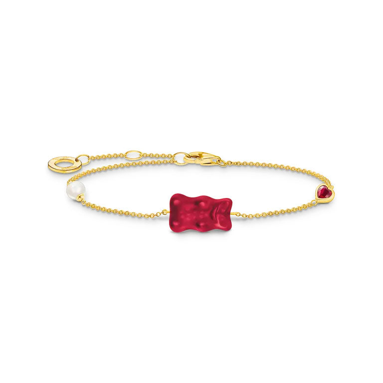 Thomas Sabo Gold Plated Silver Red Haribo Bear and Pearl Bracelet
