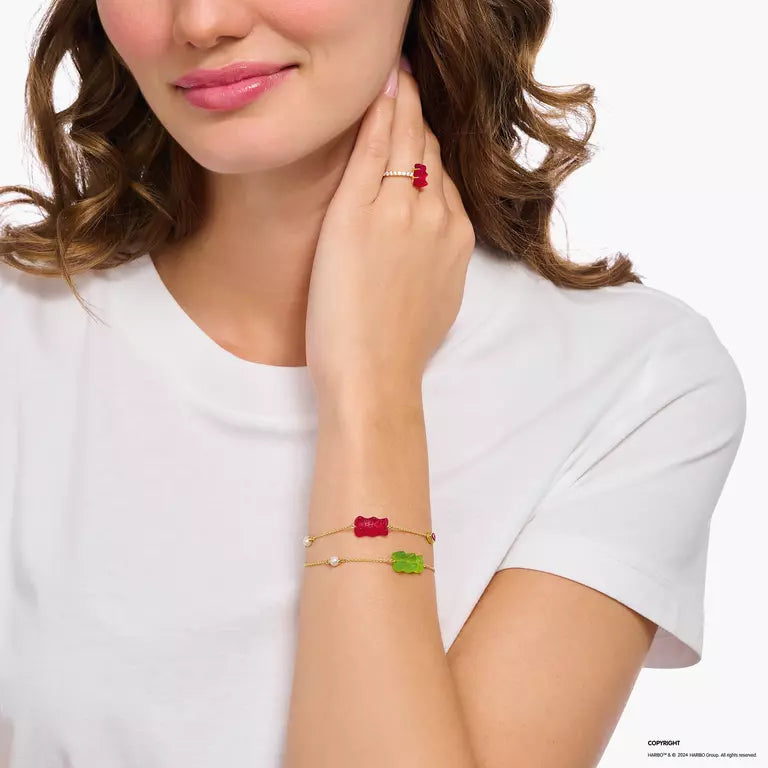 Thomas Sabo Gold Plated Silver Red Haribo Bear and Pearl Bracelet