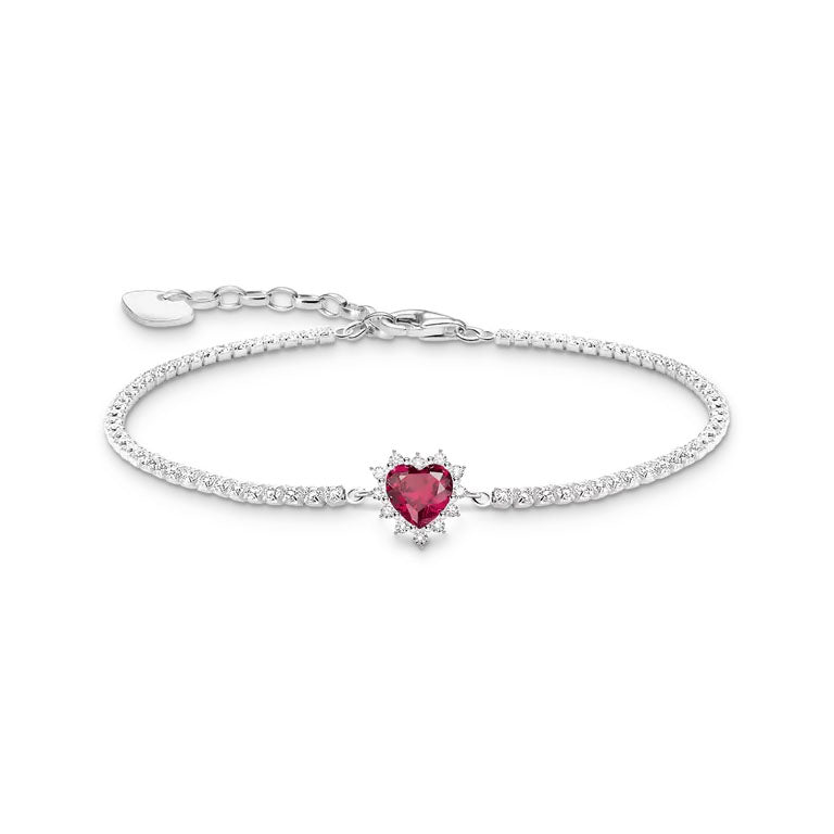 Thomas Sabo Sterling Silver Lab Ruby Heart Bracelet