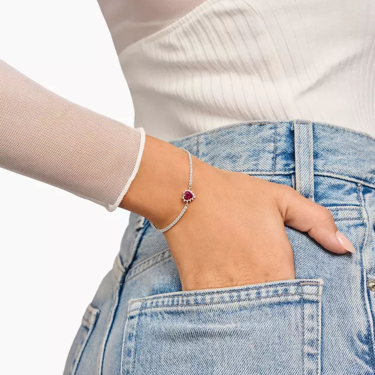 Thomas Sabo Sterling Silver Lab Ruby Heart Bracelet