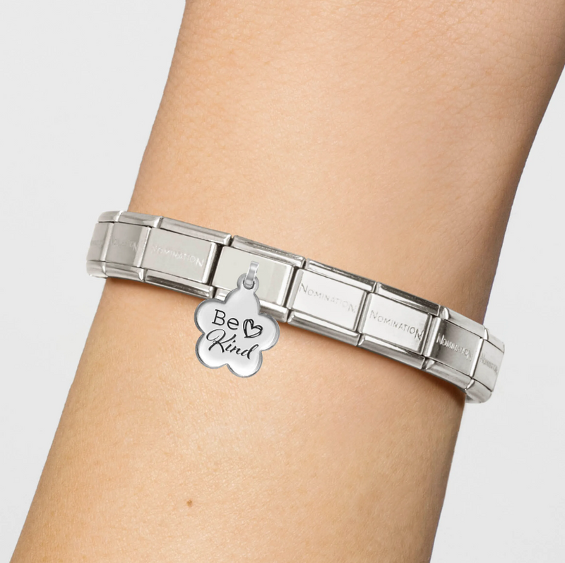 Nomination Engraved Flower 'Be Kind' Sterling Silver and Stainless Steel Composable Charm