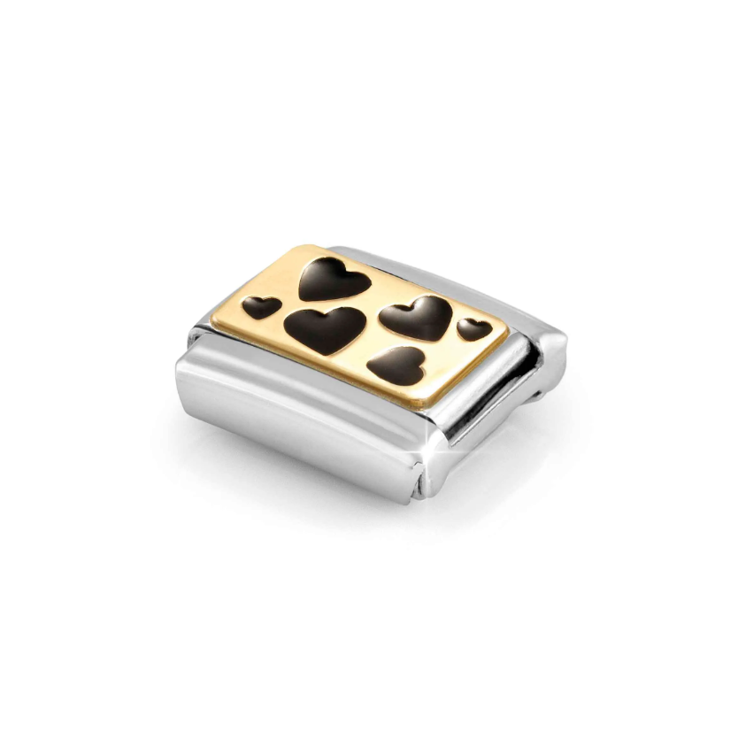 Nomination Black Scattered Hearts 18ct Gold and Stainless Steel Composable Charm